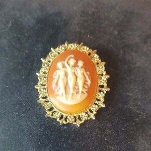 Elegant Gold 3 Ladies Cameo Brooch